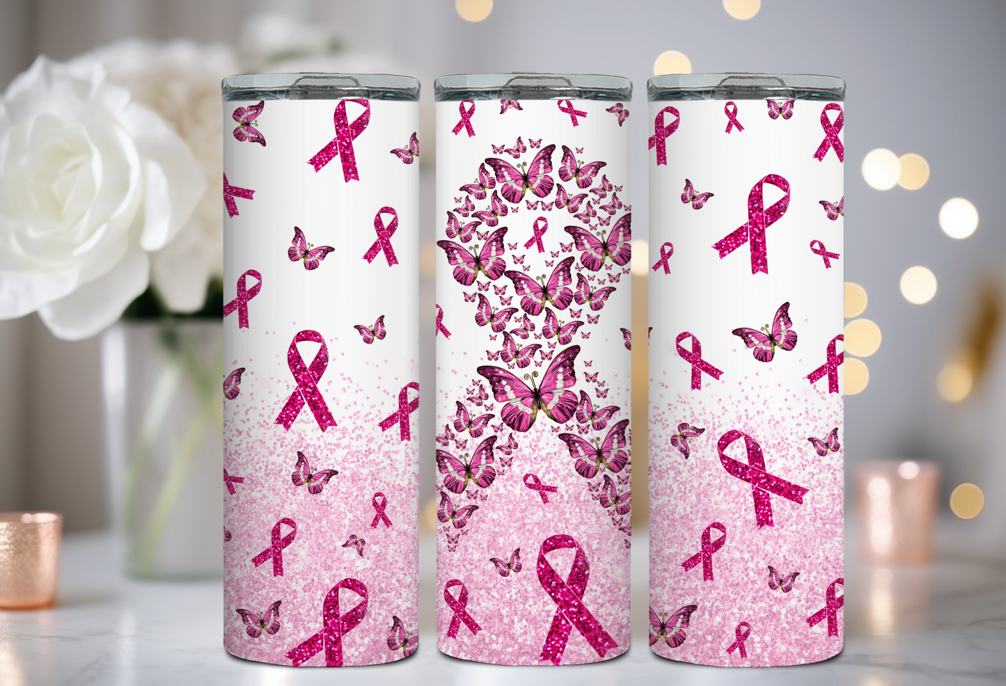 Pink Breast Cancer Ribbon 20oz Tumbler