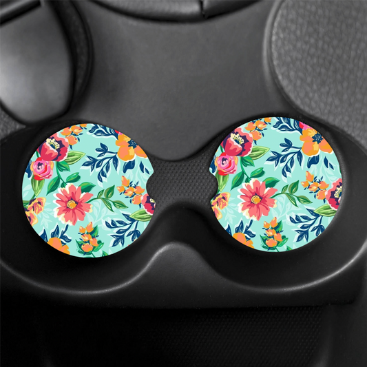 Floral Car Coasters (x2)