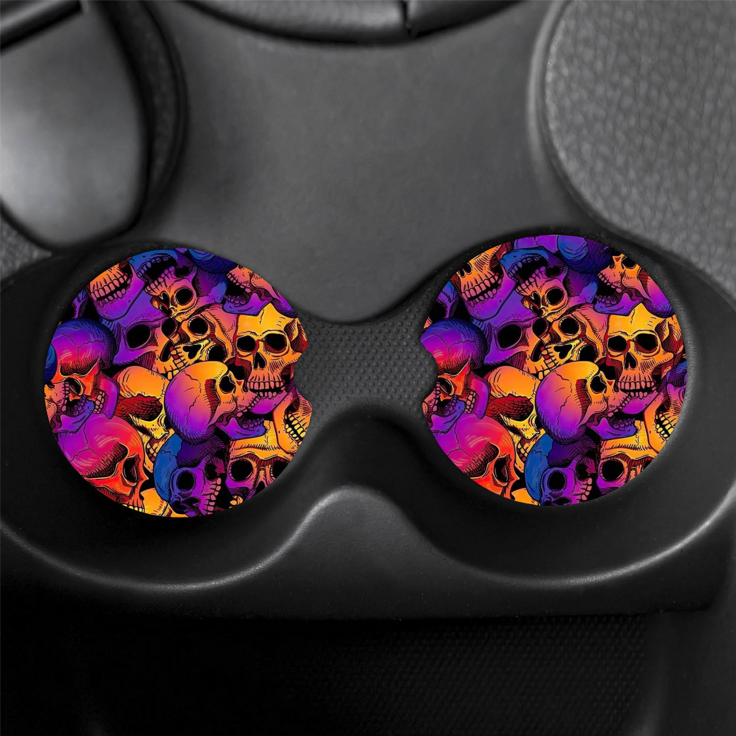 Rainbow Skull Car Coasters (x2)