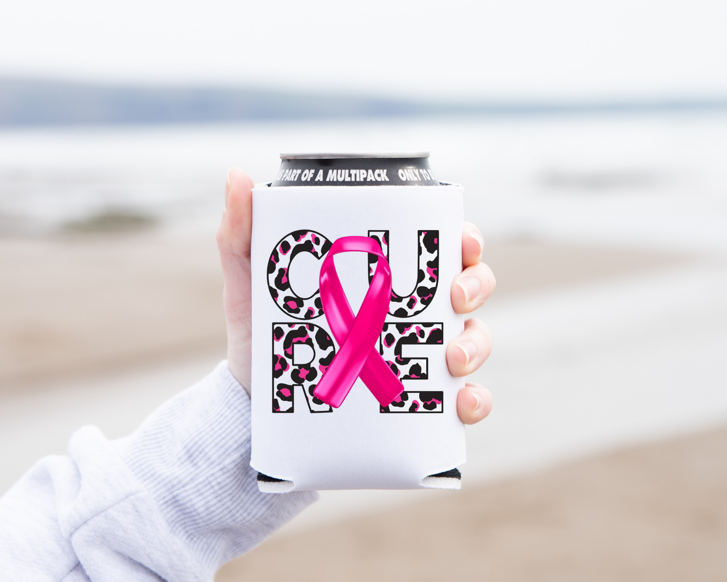 "Cure " Breast Cancer Awareness Can Koozie