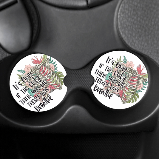 'Breathe' Car Coasters (x2)