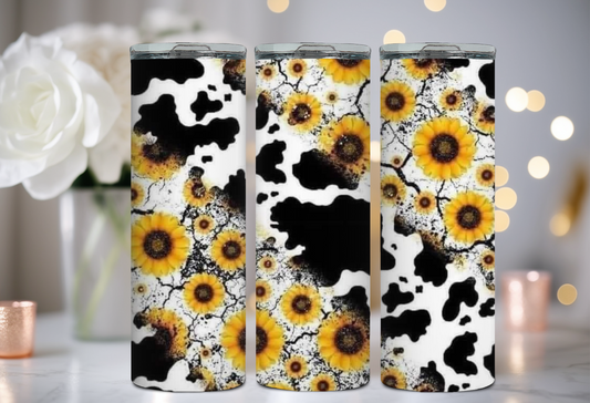 20oz Sunflower Cow Print Tumbler