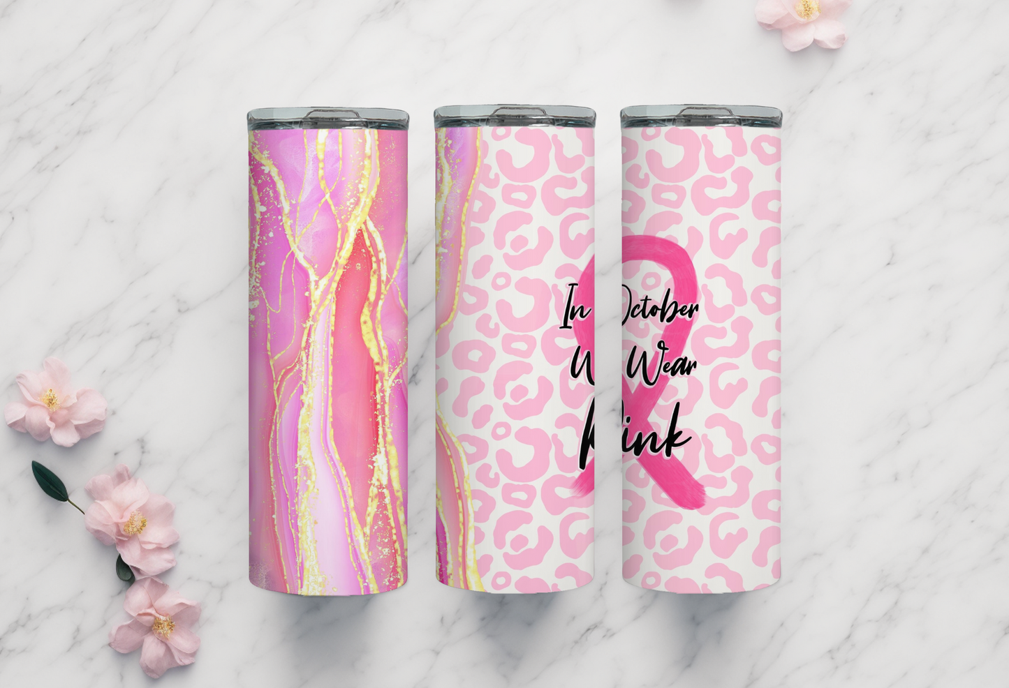 Pink Ribbon Marble x Cheetah Breast Cancer 20oz Tumbler