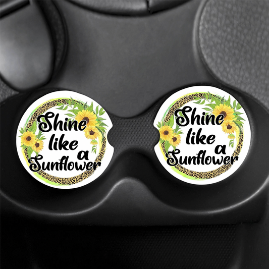 "Shine Like A Sunflower" Car Coasters (x2)