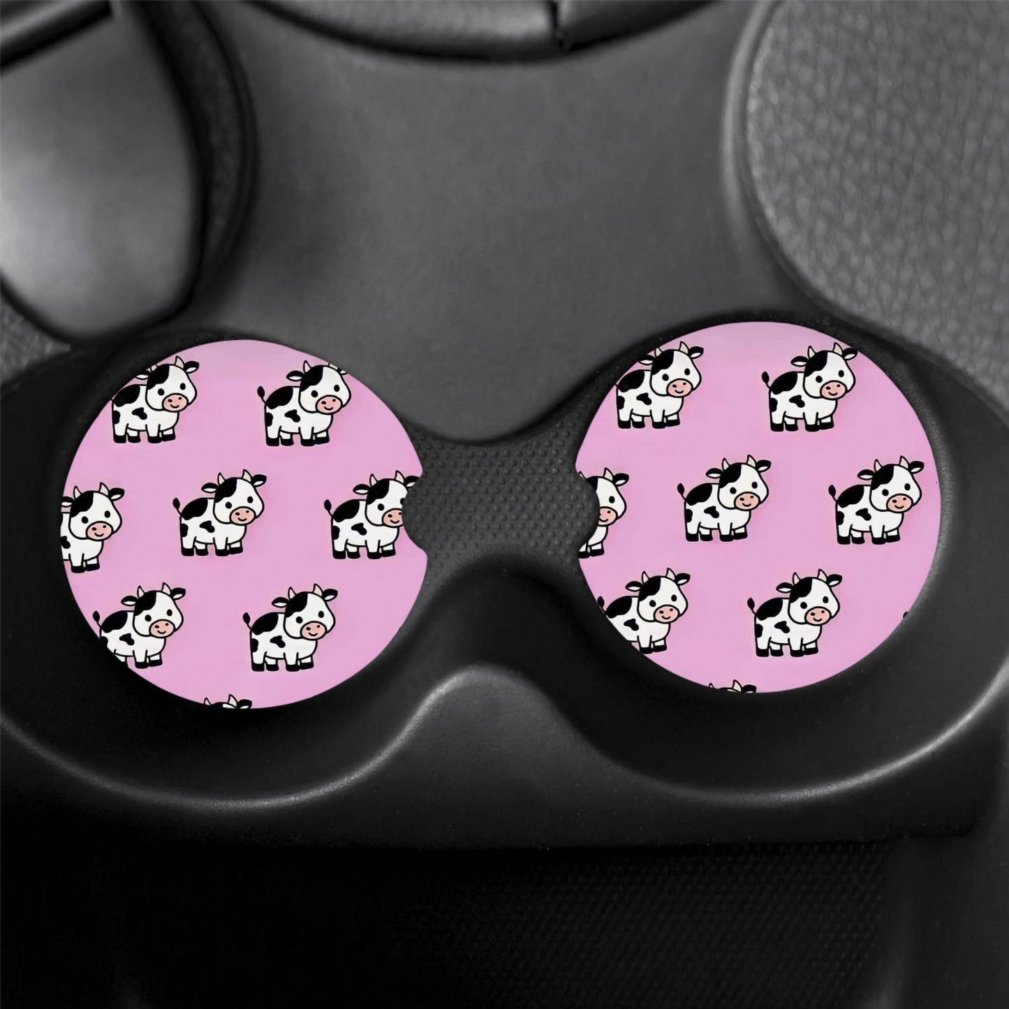 Pink Cow Car Coasters (x2)