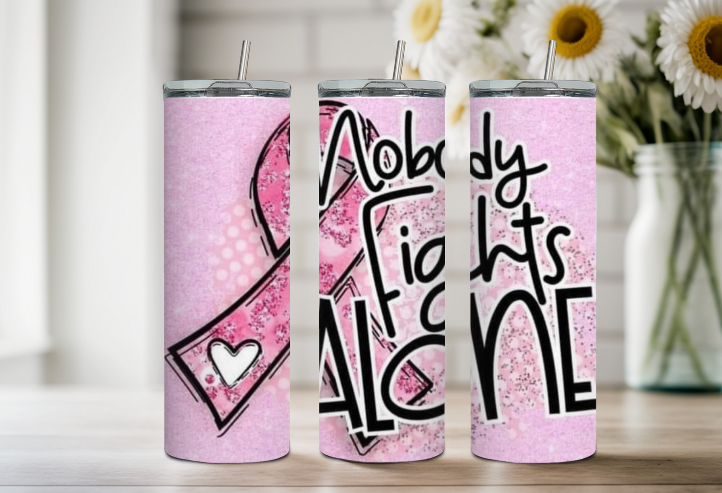 "Nobody Fights Alone" Breast Cancer 20oz Tumbler