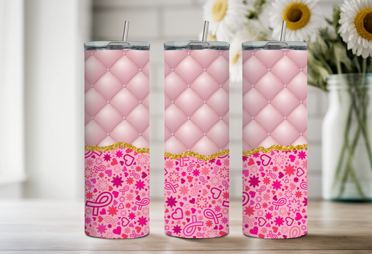 Pink Ribbon & Heart Breast Cancer Tumbler