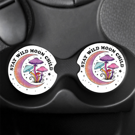 "That Wild Moon Child' Car Coasters (x2)