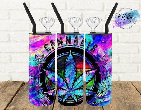 420 Cannabis Pot Leaf x Colorful Watercolor Hookah Bong