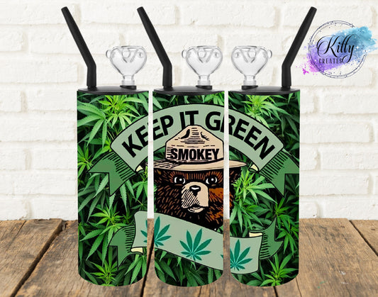 420 Smokey Bear x Pot-Leafs x "Keep It Green" Hookah Bong