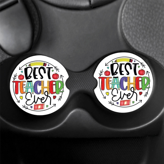 "Best Teacher" Car Coasters (x2)